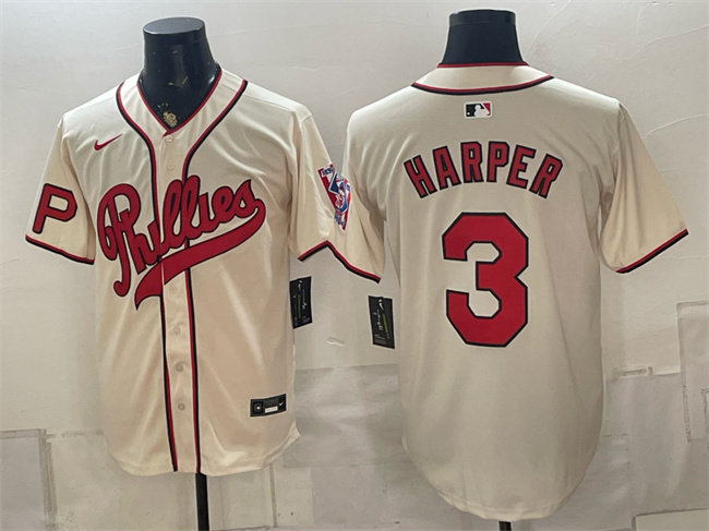 Men's Philadelphia Phillies #3 Bryce Harper Cream 2026 Field of Dreams Stadium Stitched Baseball Jersey