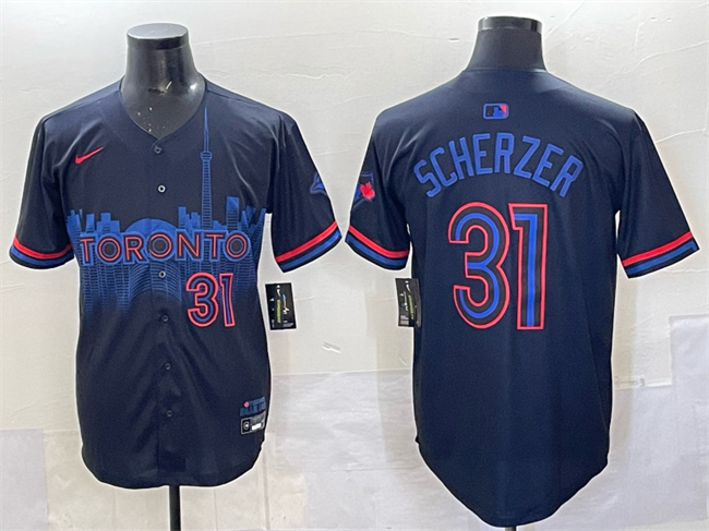 Men's Toronto Blue Jays #31 Max Scherzer Navy 2024 City Connect Limited Stitched Baseball Jersey Men's Toronto Blue Jays #31 Max Scherzer Navy 2024 City Connect Limited Stitched Baseball Jersey