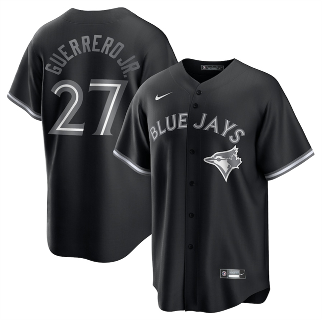 Men's Toronto Blue Jays #27 Vladimir Guerrero Jr. Black Lights Out Limited Stitched Baseball Jersey Men's Toronto Blue Jays #27 Vladimir Guerrero Jr. Black Lights Out Limited Stitched Baseball Jersey