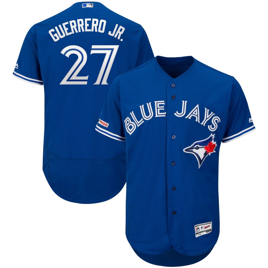 Blue Jays 27 Vladimir Guerrero Jr. Royal 150th Patch Flexbase Jersey Blue Jays 27 Vladimir Guerrero Jr. Royal 150th Patch Flexbase Jersey