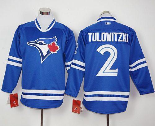 Blue Jays #2 Troy Tulowitzki Blue Long Sleeve Stitched MLB Blue Jays #2 Troy Tulowitzki Blue Long Sleeve Stitched MLB