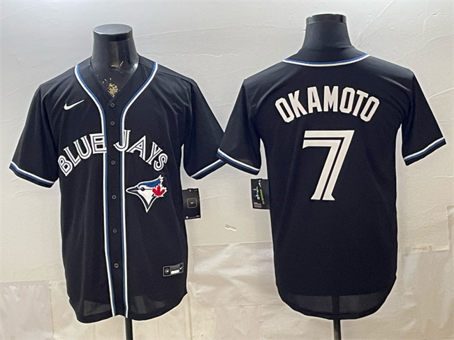 Men's Toronto Blue Jays #7 Kazuma Okamoto 2026 Fashion Replica Black Out Stitched Baseball Jersey Men's Toronto Blue Jays #7 Kazuma Okamoto 2026 Fashion Replica Black Out Stitched Baseball Jersey