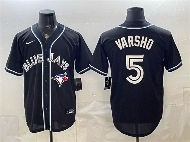 Men's Toronto Blue Jays #5 Daulton Varsho 2026 Fashion Replica Black Out Stitched Baseball Jersey Men's Toronto Blue Jays #5 Daulton Varsho 2026 Fashion Replica Black Out Stitched Baseball Jersey
