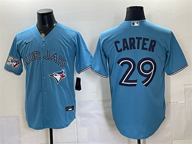 Men's Toronto Blue Jays #29 Joe Carter Blue 50 Seasons Patch Stitched Baseball Jersey