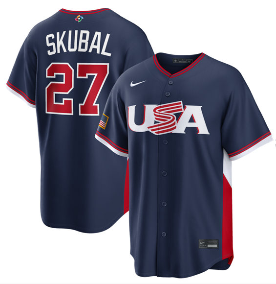 Men's USA Baseball ACTIVE PLAYER Custom Navy 2026 World Baseball Classic Road Stadium Stitched Jersey