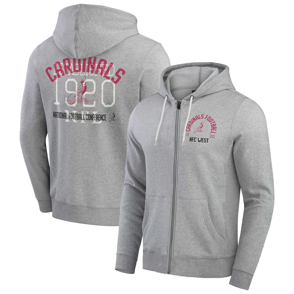 Men's Arizona Cardinals Heather Gray Vintage Stripe Full-Zip Hoodie Men's Arizona Cardinals Heather Gray Vintage Stripe Full-Zip Hoodie