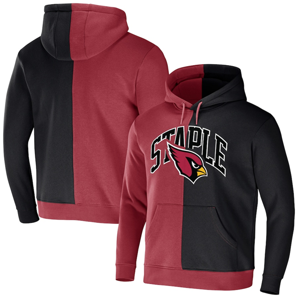 Men's Arizona Cardinals Red Black Split Logo Pullover Hoodie Men's Arizona Cardinals Red Black Split Logo Pullover Hoodie