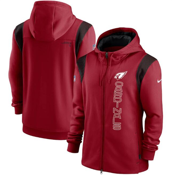 Men's Arizona Cardinals 2021 Scarlet Sideline Team Performance Full-Zip Hoodie Men's Arizona Cardinals 2021 Scarlet Sideline Team Performance Full-Zip Hoodie