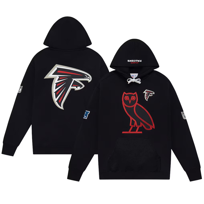 Men's Atlanta Falcons Black OVO Scarlet Icon Team Pullover Hoodie Men's Atlanta Falcons Black OVO Scarlet Icon Team Pullover Hoodie