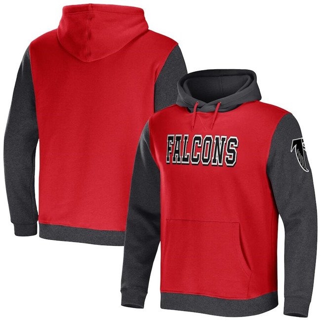 Men's Atlanta Falcons X Darius Rucker Collection Red Charcoal Colorblock Pullover Hoodie Men's Atlanta Falcons X Darius Rucker Collection Red Charcoal Colorblock Pullover Hoodie