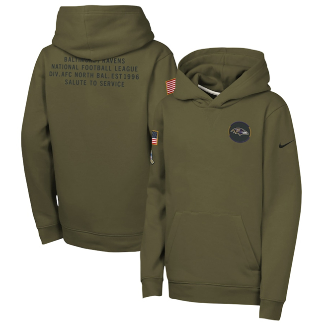 Youth Baltimore Ravens Olive 2025 Salute to Service Club Fleece Hoodie Youth Baltimore Ravens Olive 2025 Salute to Service Club Fleece Hoodie