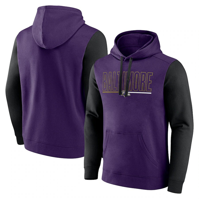 Men's Baltimore Ravens Purple Black Outline Pullover Hoodie Men's Baltimore Ravens Purple Black Outline Pullover Hoodie