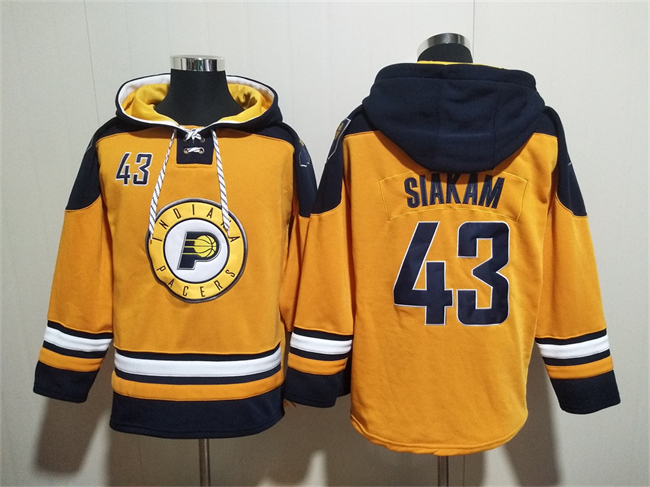 Men's Indiana Pacers #43 Pascal Siakam Yellow Lace-Up Pullover Hoodie Men's Indiana Pacers #43 Pascal Siakam Yellow Lace-Up Pullover Hoodie