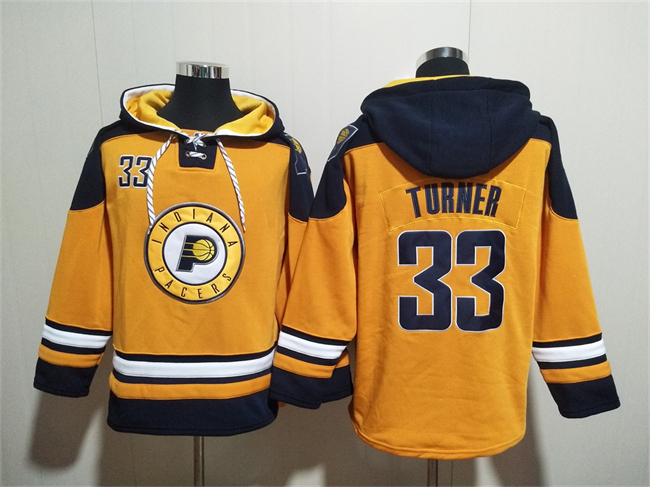 Men's Indiana Pacers #33 Myles Turner Yellow Lace-Up Pullover Hoodie Men's Indiana Pacers #33 Myles Turner Yellow Lace-Up Pullover Hoodie