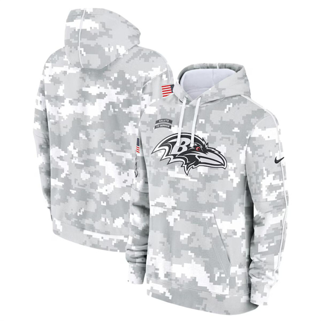 Men's Baltimore Ravens 2024 Arctic Camo Salute To Service Club Fleece Pullover Hoodie Men's Baltimore Ravens 2024 Arctic Camo Salute To Service Club Fleece Pullover Hoodie