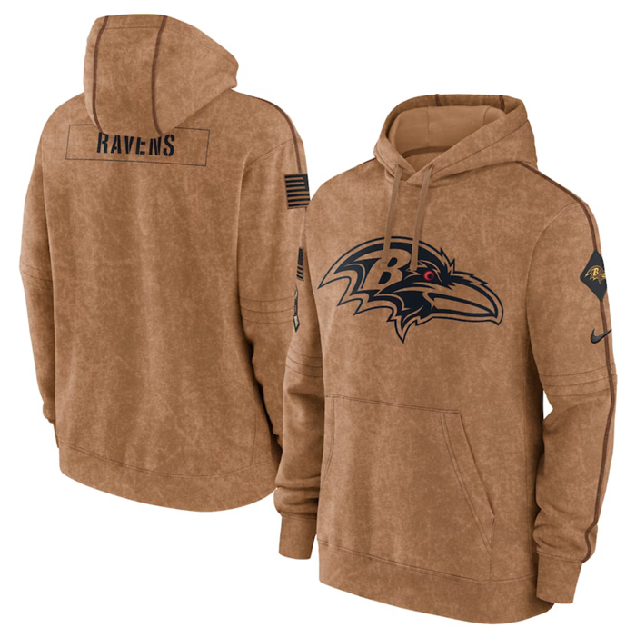 Men's Baltimore Ravens 2023 Brown Salute To Service Pullover Hoodie Men's Baltimore Ravens 2023 Brown Salute To Service Pullover Hoodie