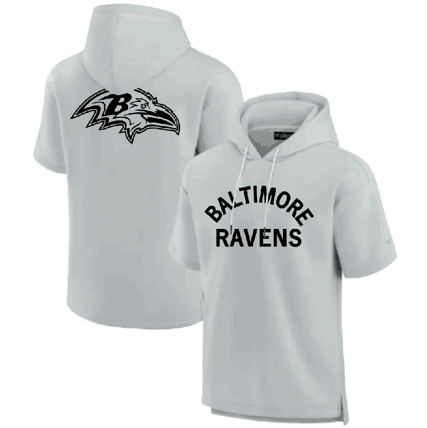 Men's Baltimore Ravens Gray Super Soft Fleece Short Sleeve Hoodie Men's Baltimore Ravens Gray Super Soft Fleece Short Sleeve Hoodie