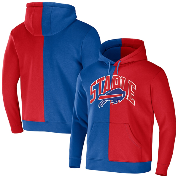 Men's Buffalo Bills Royal Red Split Logo Pullover Hoodie Men's Buffalo Bills Royal Red Split Logo Pullover Hoodie