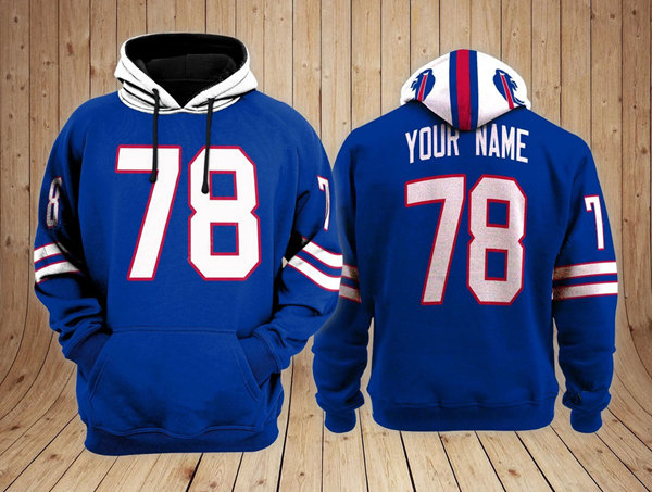 Men's Buffalo Bills ACTIVE PLAYER Custom Blue Performance Pullover Hoodie Men's Buffalo Bills ACTIVE PLAYER Custom Blue Performance Pullover Hoodie