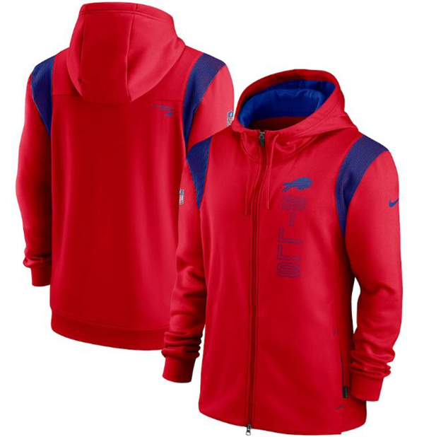 Men's Buffalo Bills 2021 Red Sideline Team Performance Full-Zip Hoodie Men's Buffalo Bills 2021 Red Sideline Team Performance Full-Zip Hoodie