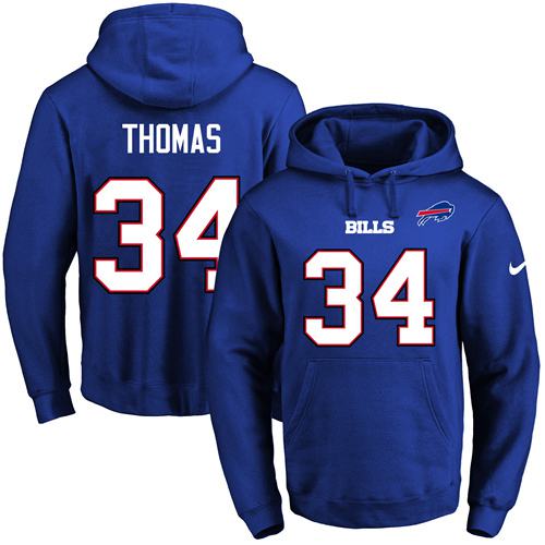 Nike Bills #34 Thurman Thomas Royal Blue Name & Number Pullover NFL Hoodie Nike Bills #34 Thurman Thomas Royal Blue Name & Number Pullover NFL Hoodie