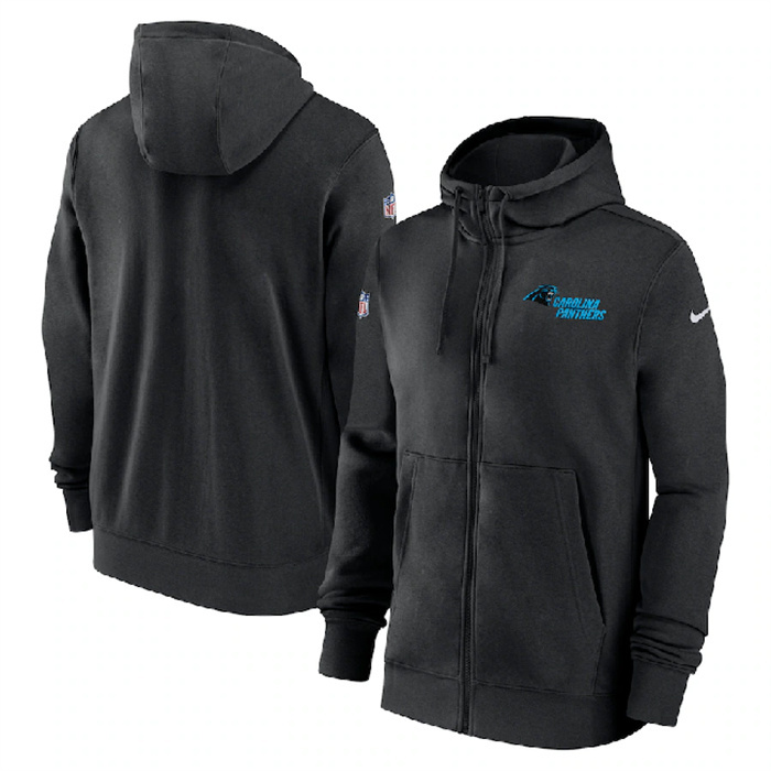 Men's Carolina Panthers Black Sideline Club Performance Full-Zip Hoodie Men's Carolina Panthers Black Sideline Club Performance Full-Zip Hoodie