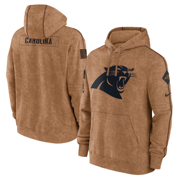 Men's Carolina Panthers 2023 Brown Salute To Service Pullover Hoodie Men's Carolina Panthers 2023 Brown Salute To Service Pullover Hoodie