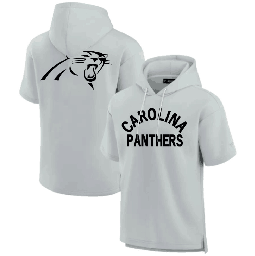Men's Carolina Panthers Gray Super Soft Fleece Short Sleeve Hoodie Men's Carolina Panthers Gray Super Soft Fleece Short Sleeve Hoodie