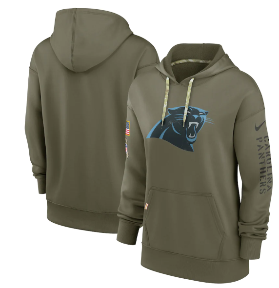 Women's Carolina Panthers 2022 Olive Salute To Service Therma Performance Pullover Hoodie(Run Small) Women's Carolina Panthers 2022 Olive Salute To Service Therma Performance Pullover Hoodie(Run Small)