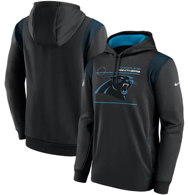 Men's Carolina Panthers 2021 Black Sideline Logo Performance Pullover Hoodie Men's Carolina Panthers 2021 Black Sideline Logo Performance Pullover Hoodie