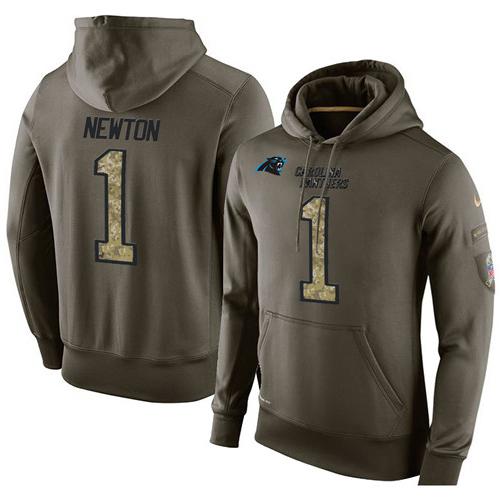 NFL Men's Nike Carolina Panthers #1 Cam Newton Stitched Green Olive Salute To Service KO Performance Hoodie NFL Men's Nike Carolina Panthers #1 Cam Newton Stitched Green Olive Salute To Service KO Performance Hoodie