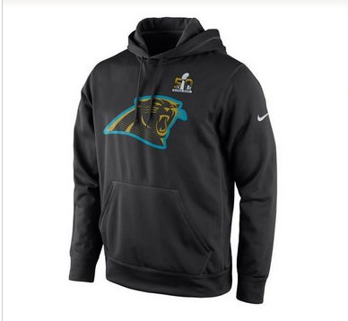 Men's Carolina Panthers Nike Black Super Bowl 50 Bound Team Travel Performance Pullover Hoodie