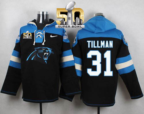 Nike Panthers #31 Charles Tillman Black Super Bowl 50 Player Pullover NFL Hoodie Nike Panthers #31 Charles Tillman Black Super Bowl 50 Player Pullover NFL Hoodie