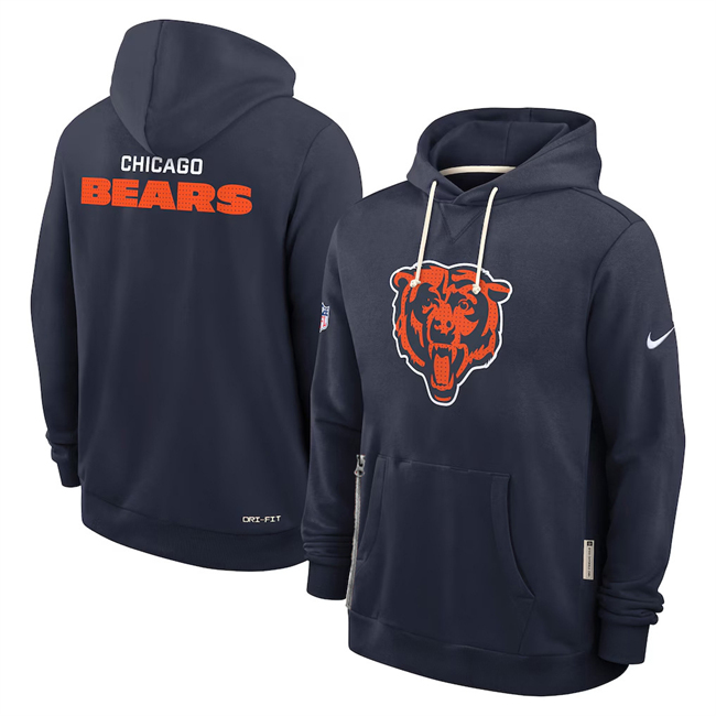 Men's Chicago Bears Navy Sideline Standard Issue Initial Home Dri-FIT Pullover Hoodie Men's Chicago Bears Navy Sideline Standard Issue Initial Home Dri-FIT Pullover Hoodie