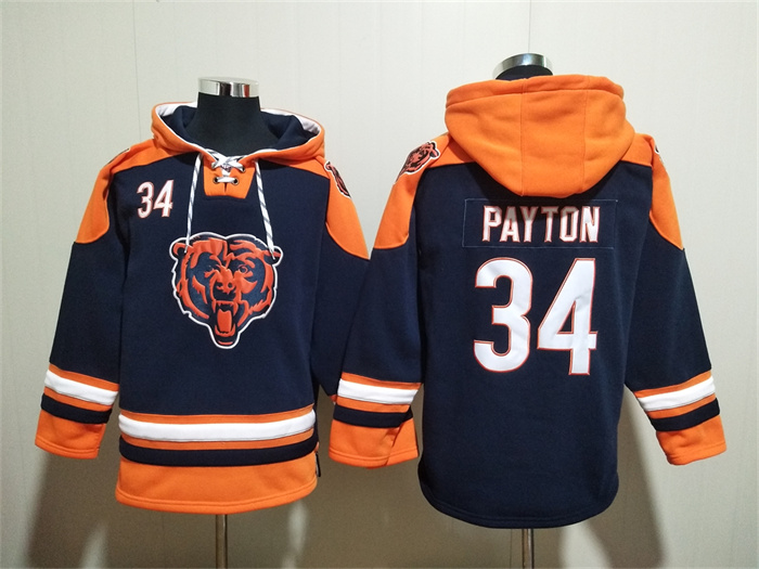 Men's Chicago Bears #34 Walter Payton Navy Ageless Must-Have Lace-Up Pullover Hoodie Men's Chicago Bears #34 Walter Payton Navy Ageless Must-Have Lace-Up Pullover Hoodie