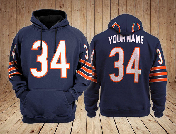 Men's Chicago Bears ACTIVE PLAYER Custom Navy Performance Pullover Hoodie Men's Chicago Bears ACTIVE PLAYER Custom Navy Performance Pullover Hoodie