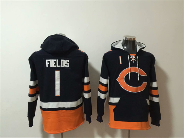 Men's Chicago Bears #1 Justin Fields Black Ageless Must-Have Lace-Up Pullover Hoodie Men's Chicago Bears #1 Justin Fields Black Ageless Must-Have Lace-Up Pullover Hoodie