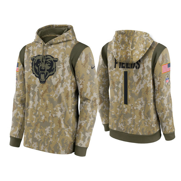 Men's Chicago Bears #1 Justin Fields Camo 2021 Salute To Service Therma Performance Pullover Hoodie Men's Chicago Bears #1 Justin Fields Camo 2021 Salute To Service Therma Performance Pullover Hoodie