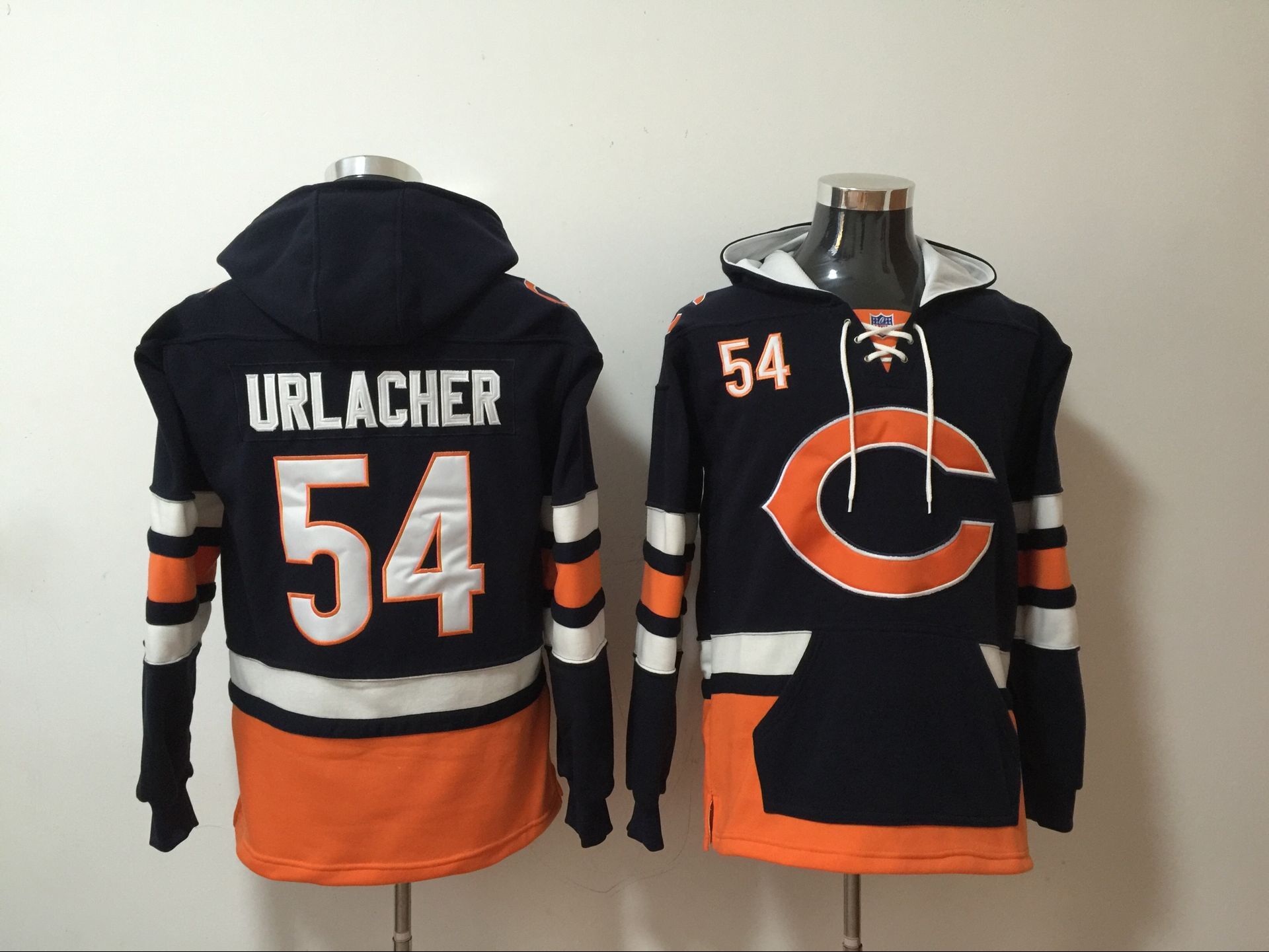 Bears 54 Brian Urlacher Navy All Stitched Hooded Sweatshirt Bears 54 Brian Urlacher Navy All Stitched Hooded Sweatshirt