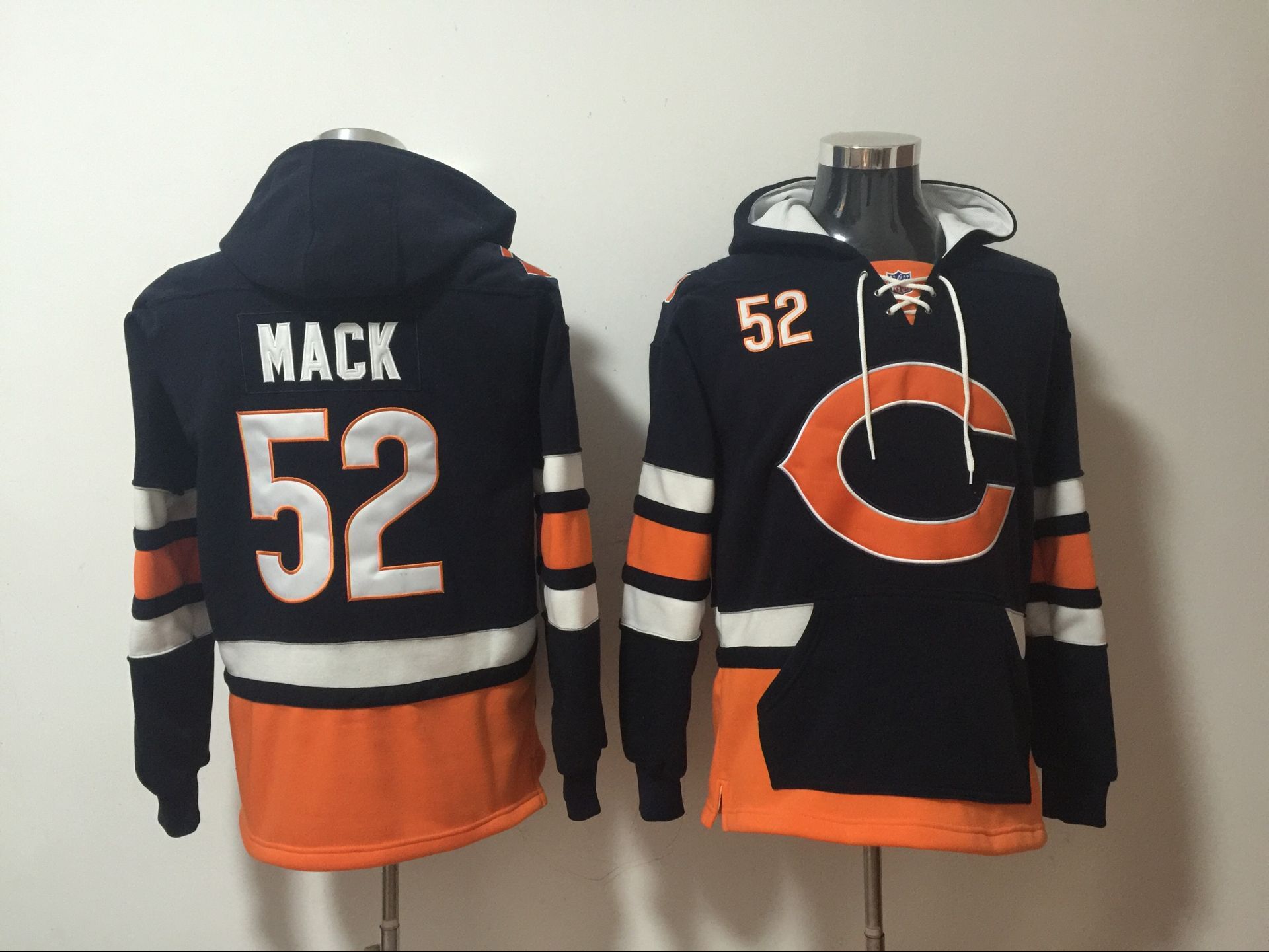 Bears 52 Khalil Mack Navy All Stitched Hooded Sweatshirt Bears 52 Khalil Mack Navy All Stitched Hooded Sweatshirt