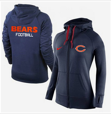 Women Nike Chicago Bears Full-Zip Performance Hoodie Dark Blue Women Nike Chicago Bears Full-Zip Performance Hoodie Dark Blue