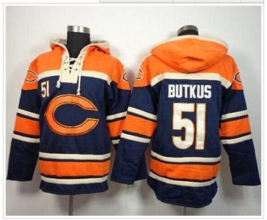 Chicago Bears #51 Dick Butkus Navy Blue Sawyer Hooded Sweatshirt NFL Hoodie Chicago Bears #51 Dick Butkus Navy Blue Sawyer Hooded Sweatshirt NFL Hoodie