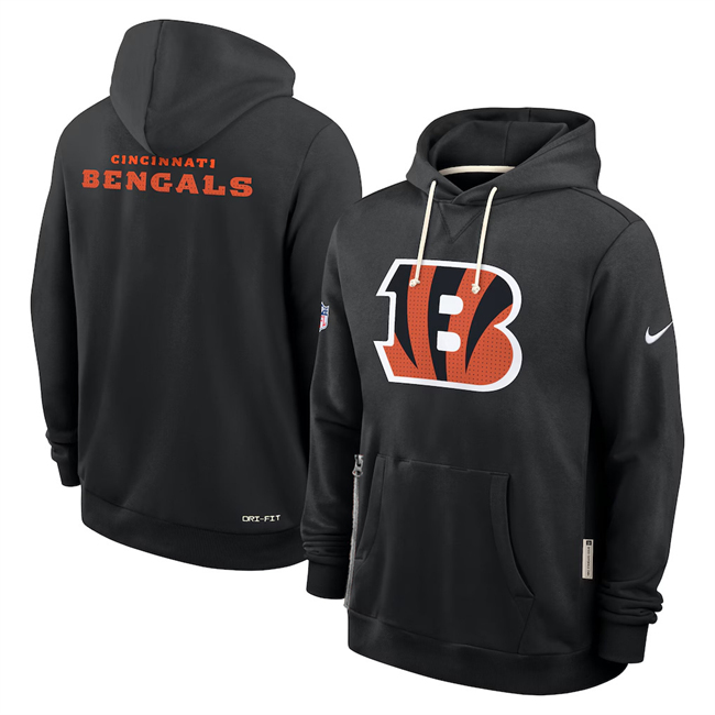Men's Cincinnati Bengals Black Sideline Standard Issue Initial Home Dri-FIT Pullover Hoodie Men's Cincinnati Bengals Black Sideline Standard Issue Initial Home Dri-FIT Pullover Hoodie