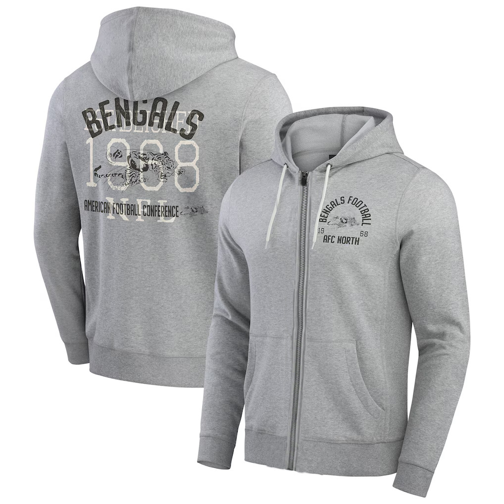 Men's Cincinnati Bengals Heather Gray Vintage Stripe Full-Zip Hoodie Men's Cincinnati Bengals Heather Gray Vintage Stripe Full-Zip Hoodie