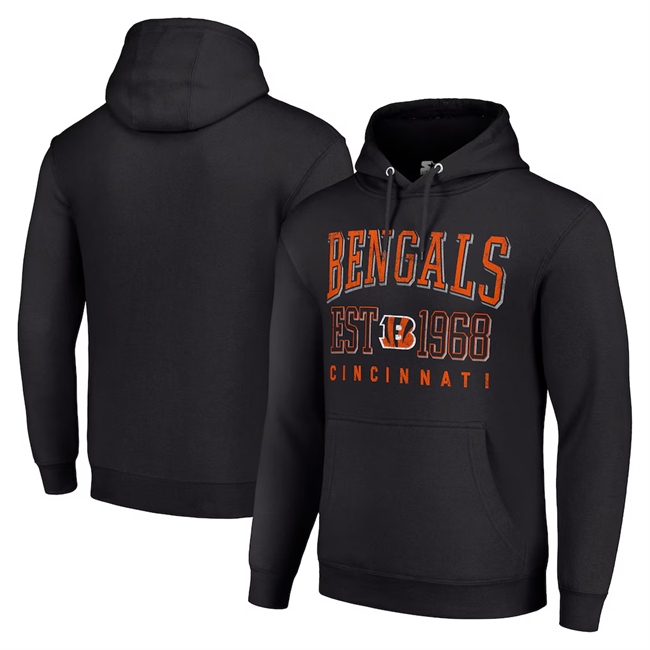 Men's Cincinnati Bengals Black Throwback Logo Pullover Hoodie Men's Cincinnati Bengals Black Throwback Logo Pullover Hoodie