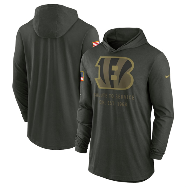 Men's Cincinnati Bengals Forest Green 2025 Salute to Service Sideline Dri-FIT Lightweight Pullover Hoodie Men's Cincinnati Bengals Forest Green 2025 Salute to Service Sideline Dri-FIT Lightweight Pullover Hoodie