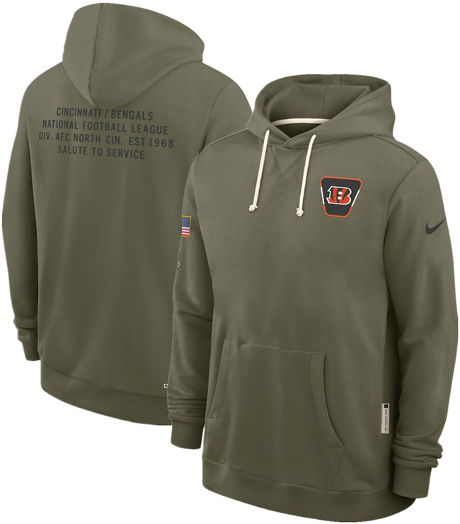 Men's Cincinnati Bengals Olive 2025 Salute to Service Pullover Hoodie Men's Cincinnati Bengals Olive 2025 Salute to Service Pullover Hoodie