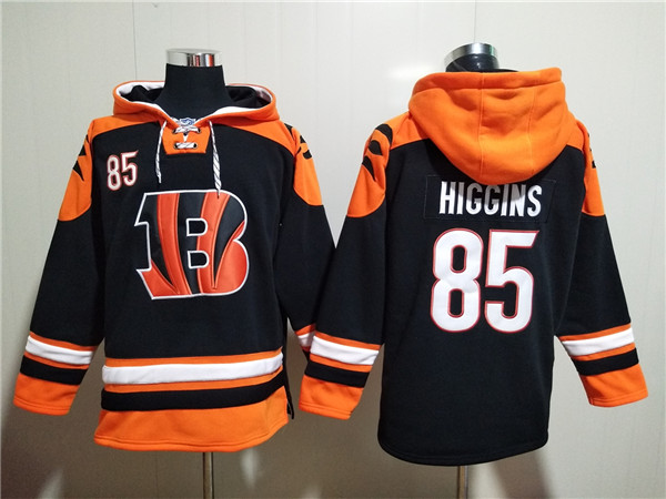 Men's Cincinnati Bengals #85 Tee Higgins Orange Black Ageless Must-Have Lace-Up Pullover Hoodie Men's Cincinnati Bengals #85 Tee Higgins Orange Black Ageless Must-Have Lace-Up Pullover Hoodie