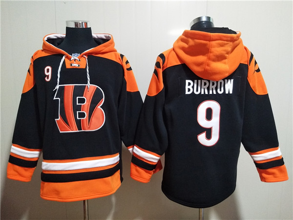 Men's Cincinnati Bengals #9 Joe Burrow Orange Black Ageless Must-Have Lace-Up Pullover Hoodie Men's Cincinnati Bengals #9 Joe Burrow Orange Black Ageless Must-Have Lace-Up Pullover Hoodie