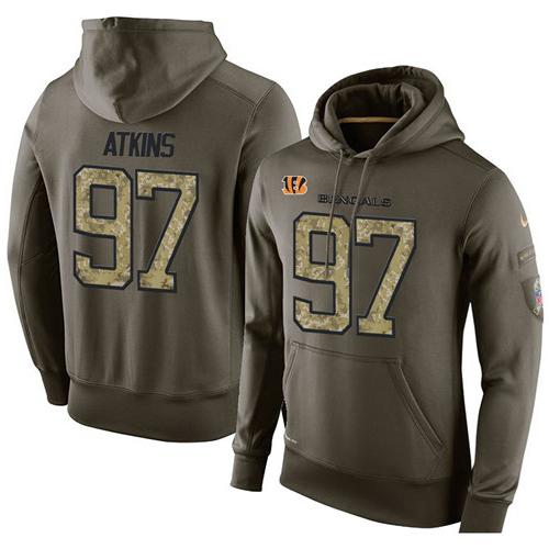 NFL Men's Nike Cincinnati Bengals #97 Geno Atkins Stitched Green Olive Salute To Service KO Performance Hoodie NFL Men's Nike Cincinnati Bengals #97 Geno Atkins Stitched Green Olive Salute To Service KO Performance Hoodie